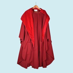 VTG Hourihan Cape Women's OS Red Ireland Wool Cashmere Velvet trim Full Length